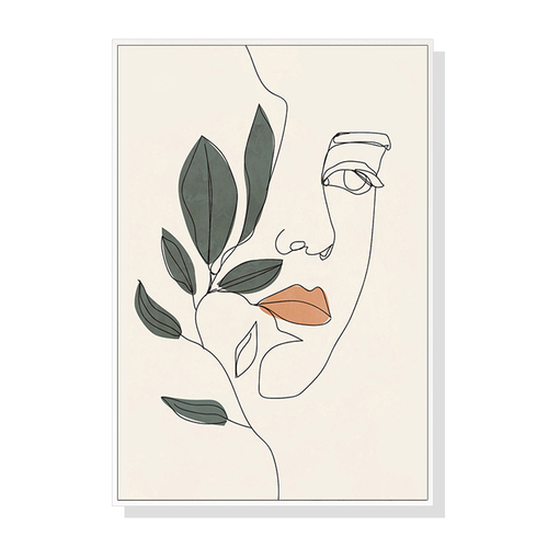 Wall Art 90cmx135cm Line Art Girl Face White Frame Canvas