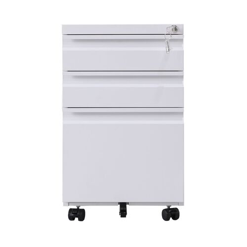 EKKIO 3 Drawer Mobile File Cabinet with Lock (White) EK-FCD-101-XM