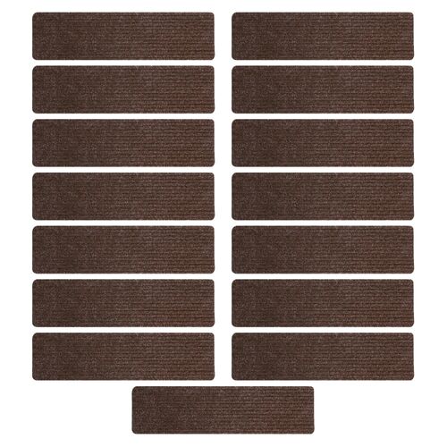 GOMINIMO Set of 15 Non Slip Carpet Stair Tread 20.3 x76cm (Brown) GO-CST-101-LD