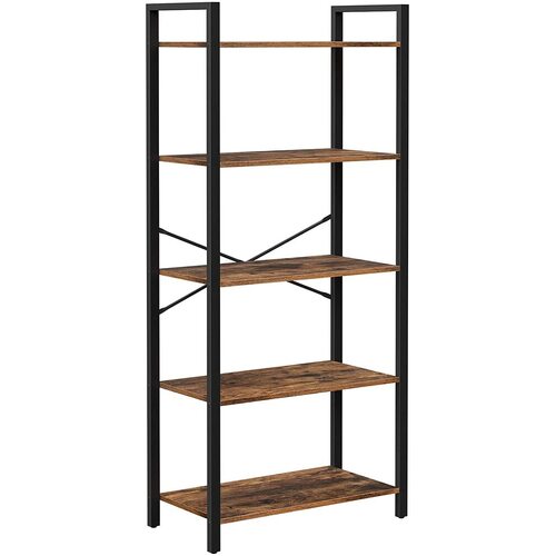 VASAGLE 5-Tier Storage Rack Bookshelf with Steel Frame Rustic Brown and Black LLS061B01