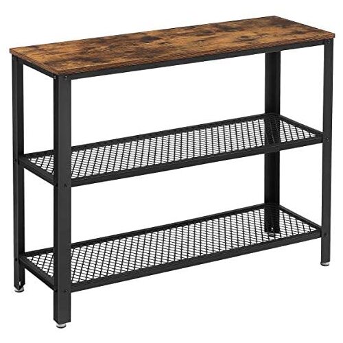 VASAGLE Industrial Console Table with 2 Mesh Shelves Rustic Brown and Black LNT81BX