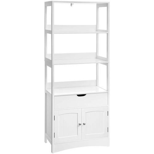 VASAGLE Floor Cabinet with Drawer 3 Open Shelves and Double Doors White BBC67WT