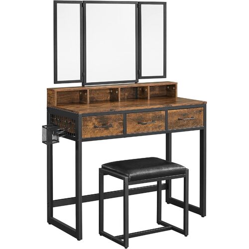 VASAGLE Dresser Table with Trifold Mirror Rustic Brown and Black RVT004B01V1