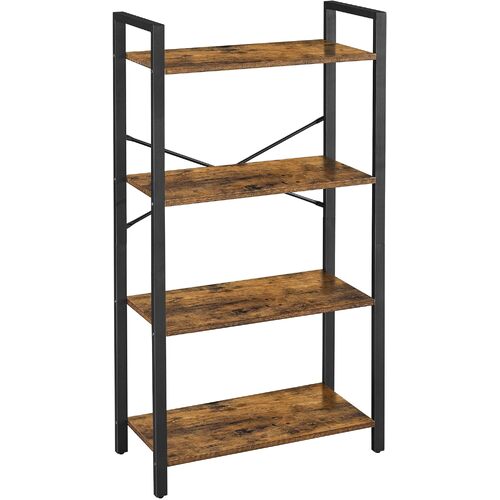 VASAGLE 4-Tier Bookshelf Storage Rack with Steel Frame for Living Room Office Study Hallway Industrial Style Rustic Brown and Black