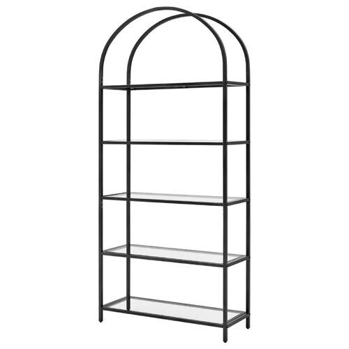 VASAGLE Bookshelf 5 Tier Tempered Glass with Metal Frame Black