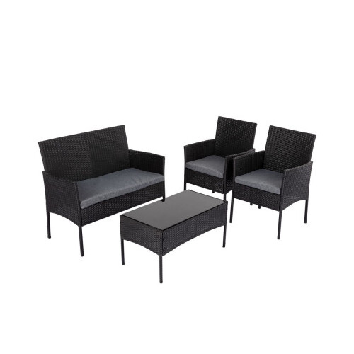 4 Seater Wicker Outdoor Lounge Set – Black