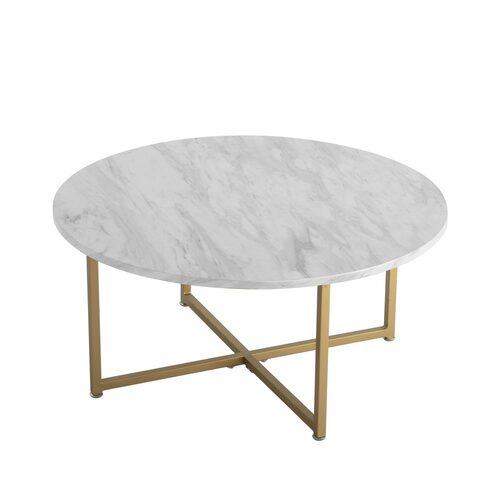 White Marble Effect Round Coffee Table with Gold Legs