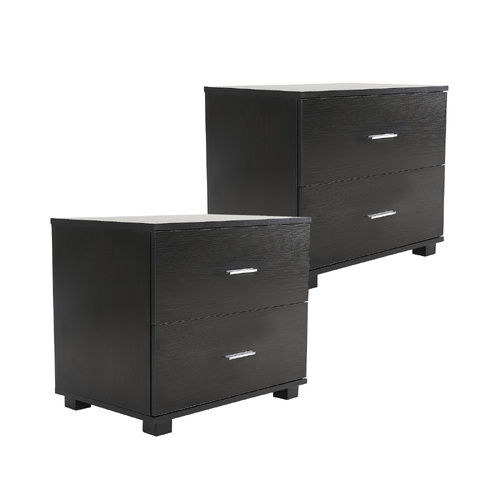 2X Bedside Table Side Storage Cabinet Nightstand Bedroom 2 Drawer ETTA BLACK