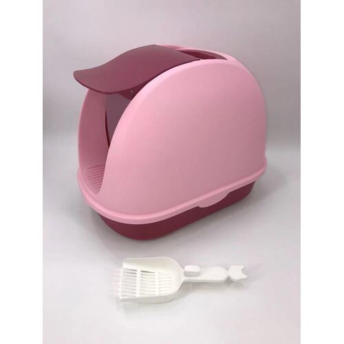 YES4PETS Portable Hooded Cat Toilet Litter Box Tray House with Handle and Scoop Pink