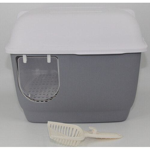 YES4PETS XL Portable Hooded Cat Toilet Litter Box Tray House with Handle and Scoop Grey