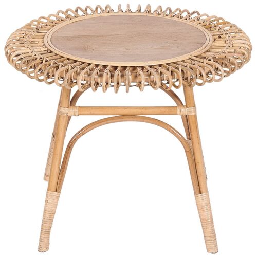 Holly 65cm Round Side Table Mango Wood Top Rattan Frame - Natural