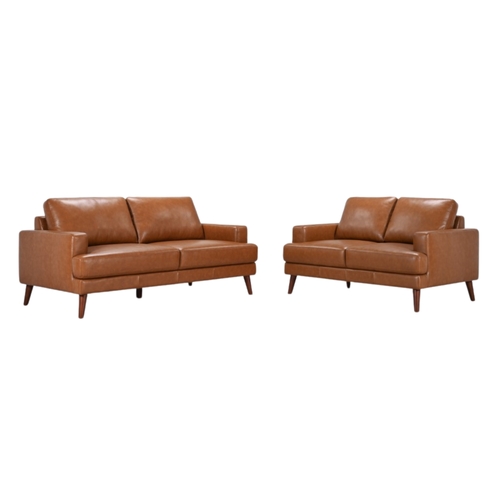 Matilda 2 + 3 Seater Sofa Leather Upholstered Lounge Set - Tan