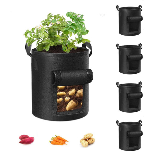 5-Pack 7 Gallons Plant Grow Bag Potato Container Pots with Handles Garden Planter Black