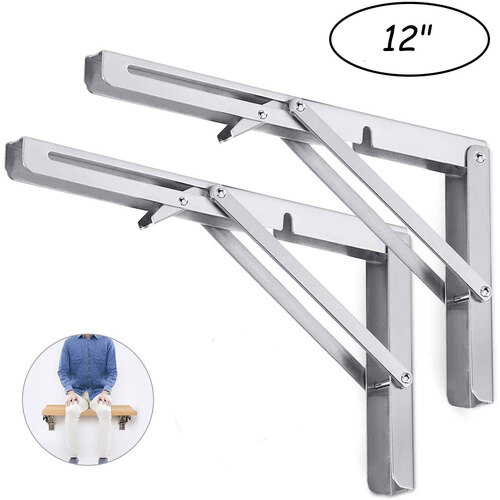 2PCS 12inch Steel Wall Mounted Folding Triangle Angle Shelf Support Bracket Rack