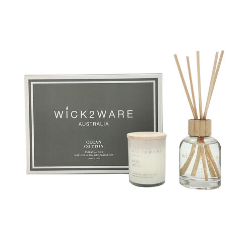 Wick2Ware Australia Clean Cotton Essential Oils Diffuser and Soy Wax Candle Set