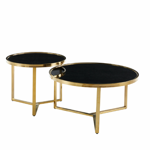 Interior Ave - Designer Giselle Black Glass & Brushed Gold Coffee Table Set