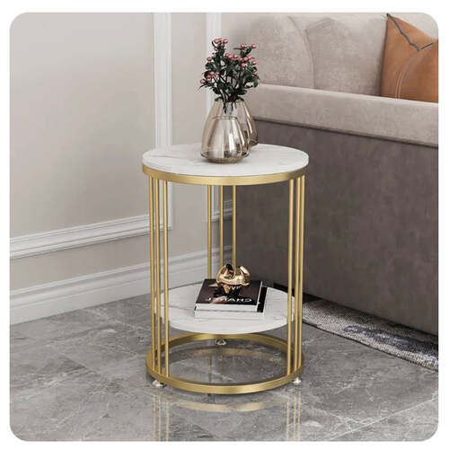 Interior Ave Cleo Gold Two Shelf Stone Side Table