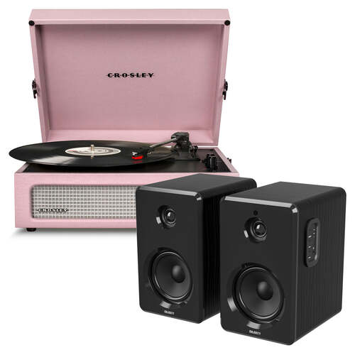 Crosley Voyager Bluetooth Portable Turntable - Amethyst + Bundled Majority D40 Bluetooth Speakers - Black