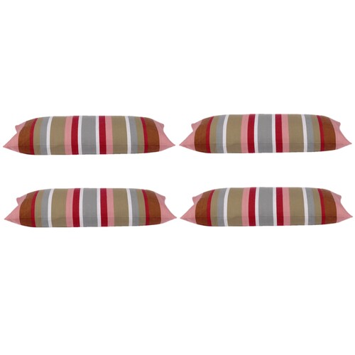 Pack of 4 Corban Rose Pink Based Striped Cushion Cover Multicoloured Rectangle 35x70cm