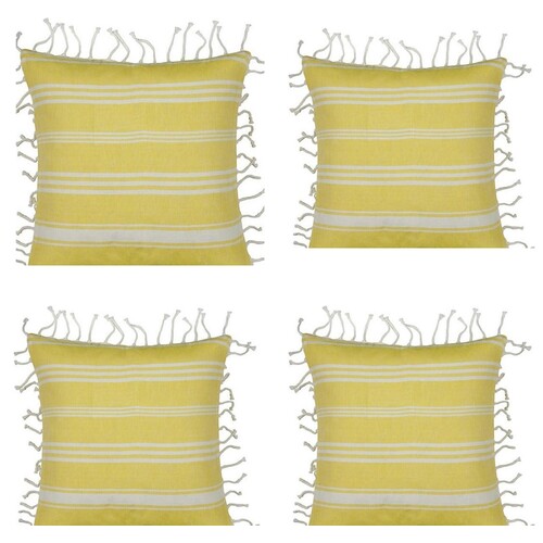 Pack of 4 Fresh Yellow & White Striped Cushion Cover with knotted edging