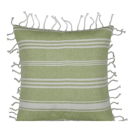 Fresh Green & White Striped Cushion Cover with white knotted edging