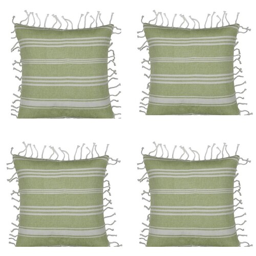 Pack of 4 Fresh Green & White Striped Cushion Cover with white knotted edging