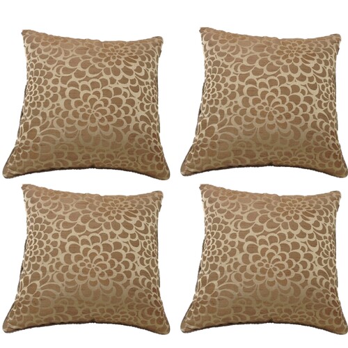 Pack of 4 Flower Beige Petal Design Square Cushion Covers