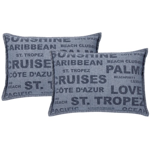 Pack of 2 Denim Sunshine Wording Cushion Cover Cruises, Caribbean, Love etc