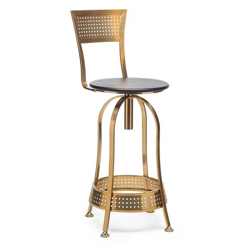 Gold Black Swivel Kitchen Bar Stool Chair with High Back in Netted Design Frame