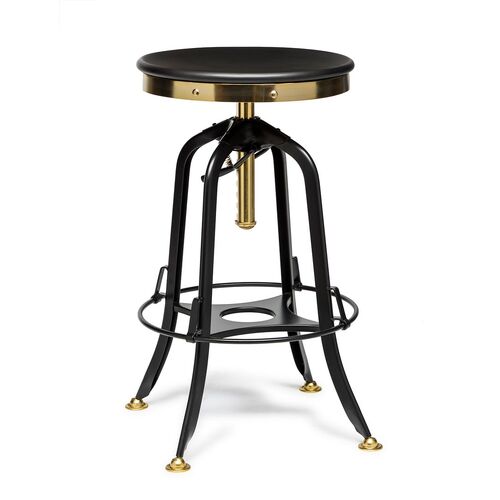 Industrial Wooden Height Adjustable Swivel Bar Stool - Gold Black