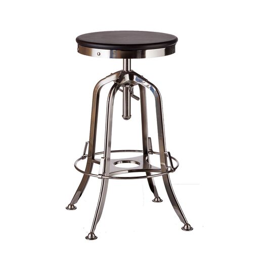 Industrial Wooden Height Adjustable Swivel Bar Stool - Nickel Black