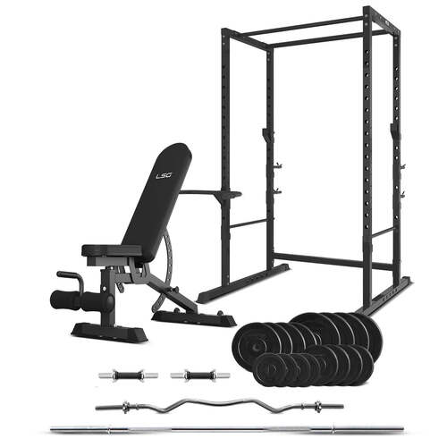 LSG GBH-300 Power Rack + GBN-006 14-Level FID Exercise Bench + 90kg Weight Set Package