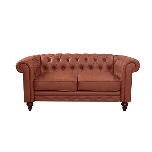 2 Seater Brown Sofa Lounge Chesterfireld Style Button Tufted in Faux Leather