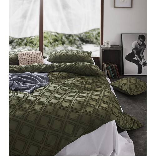 Tufted ultra soft microfiber quilt cover set-double khaiki green