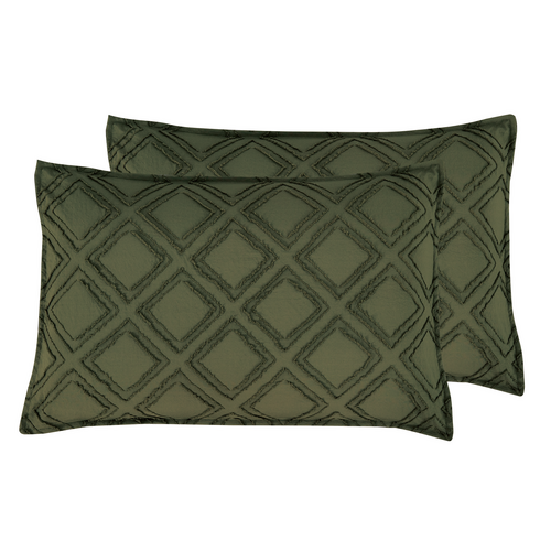 TUFTED MICROFIBRE SUPER SOFT TWIN PACK STANDARD PILLOWCASES-KHAKI GREEN