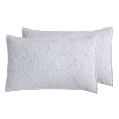 TUFTED MICROFIBRE SUPER SOFT TWIN PACK STANDARD PILLOWCASES-WHITE