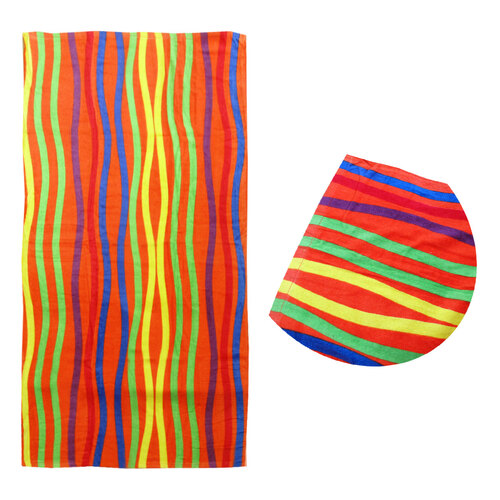 Bright Stripes Cotton Velour Printed Beach Towel 