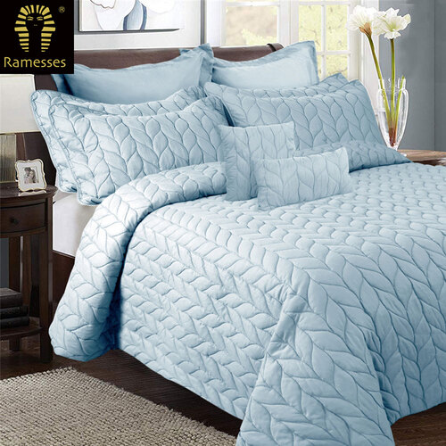 Ramesses 9 Pieces Ultrasonic Comforter Set Queen Steel Blue