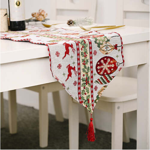 Christmas Table Runner thickened knitted Dining Tablecloth Xmas Party Decor(Elk)