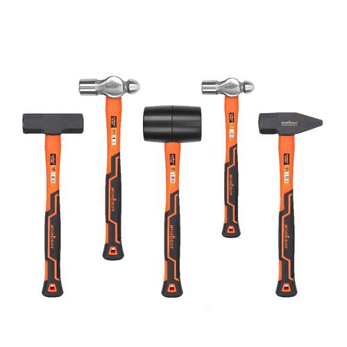 5Pc Hammer Set Rubber / Ball Pein / Sledge / Cross Pein Mallet TPR Grip Handle