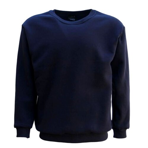 New Adult Unisex Plain Pullover Fleece Jumper Mens Long Sleeve Crew Neck Sweater, Navy, S