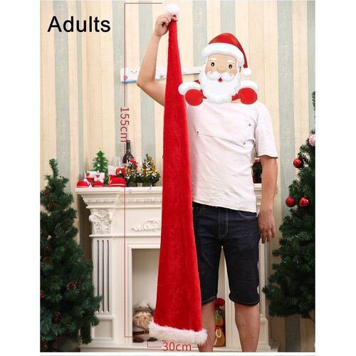 Christmas Unisex Adults Kids Novelty Hat Xmas Party Cap Santa Costume Dress Up, Long Santa Hat (Adults)