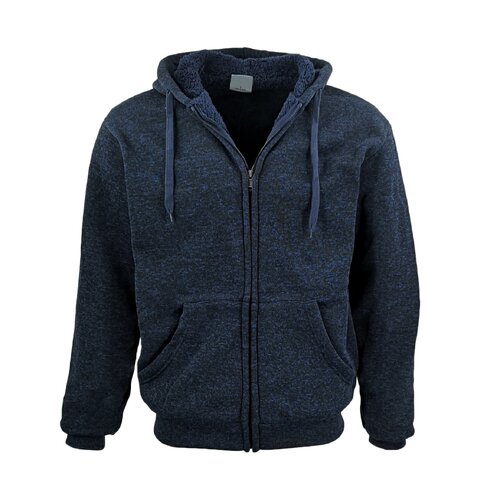 Men's Thick Zip Up Hooded Hoodie w Winter Sherpa Fur Jumper Coat Jacket Sweater, Navy, 3XL