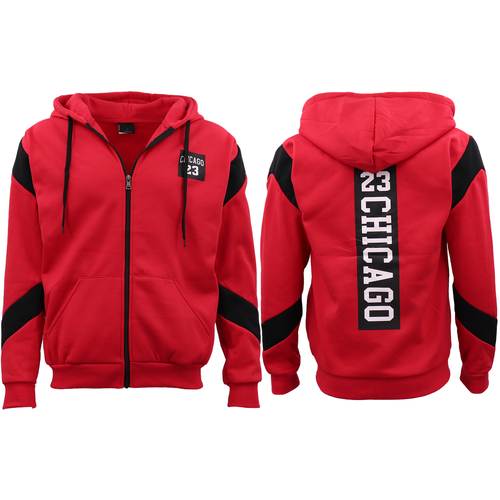 Men's Fleece Zip Up Hoodie Shirt Chicago Bulls 23 Michael Jordan Sweat Jacket, Red, XL