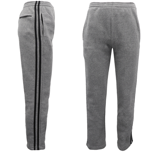 Men's Fleece Casual Sports Track Pants w Zip Pocket Striped Sweat Trousers S-6XL, Grey, M