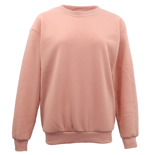 New Adult Unisex Plain Pullover Fleece Jumper Mens Long Sleeve Crew Neck Sweater, Wash Pink, L