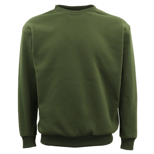 New Adult Unisex Plain Pullover Fleece Jumper Mens Long Sleeve Crew Neck Sweater, Olive, L