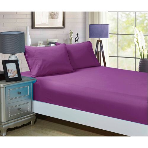 1000TC Ultra Soft Fitted Sheet & 2 Pillowcases Set - Super King Size Bed - Purple