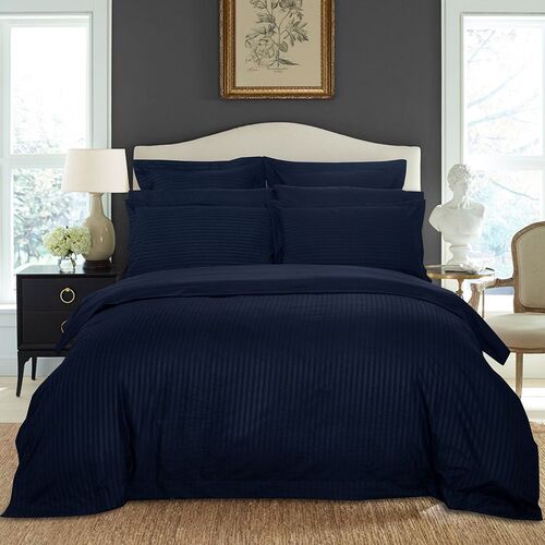 1000TC Ultra Soft Striped King Size Midnight Blue Duvet Quilt Cover Set