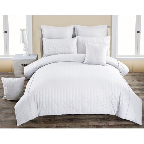 Seersucker Super King Size White Duvet Quilt Cover Set